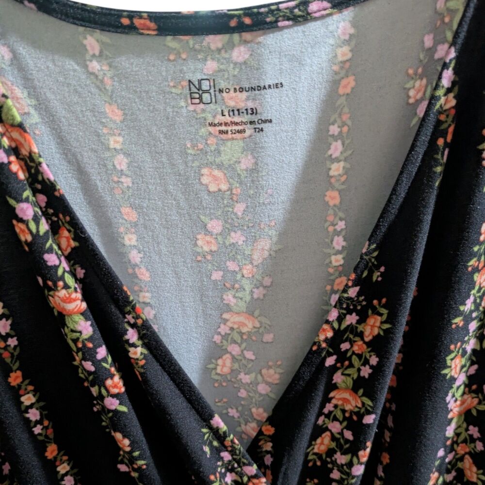 Black Floral Romper Dress, Cottagecore Boho Skort Romper, Floral Faux Wrap Dress - Picture 6 of 7